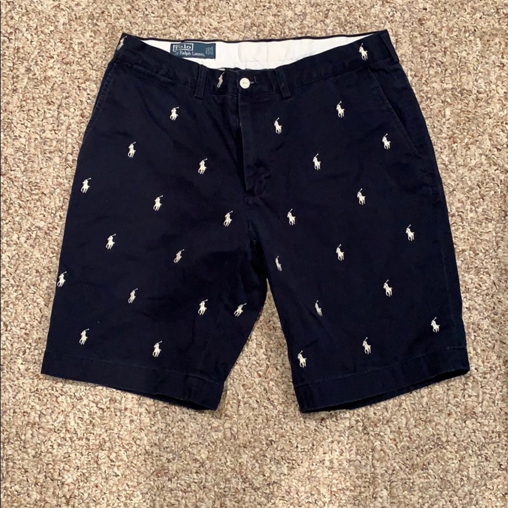 Polo by Ralph Lauren Navy Logo Print Khaki Shorts